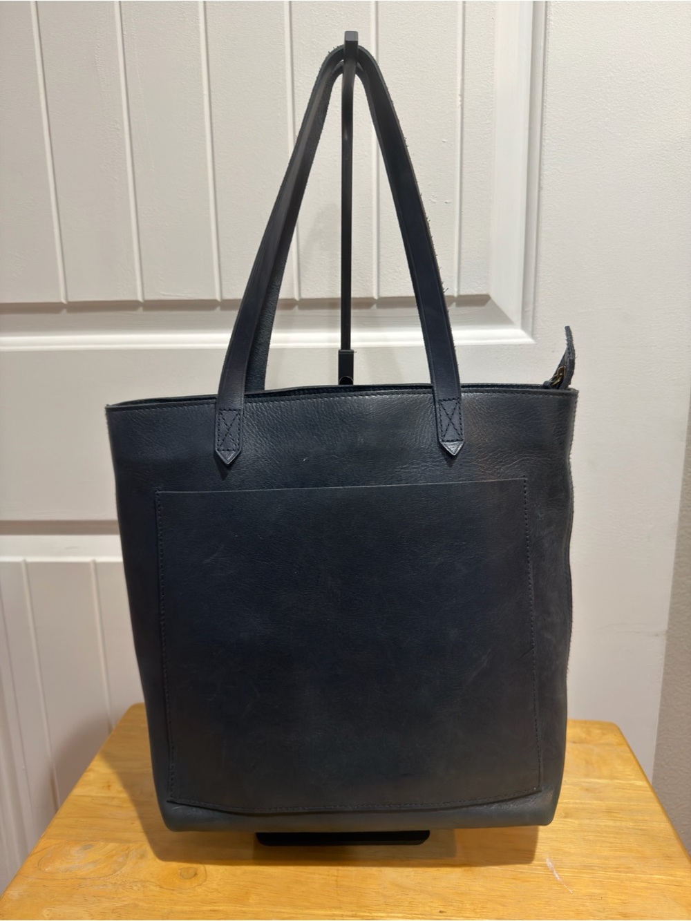 Madewell Zip-Top Medium Transport Leather Tote Navy Blue Leather Shoulder Bag